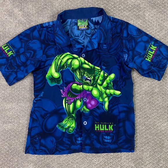 Vintage The Incredible Hulk Shirt Boy's 6X Marvel Comics 2002 Button Up - Picture 1 of 9